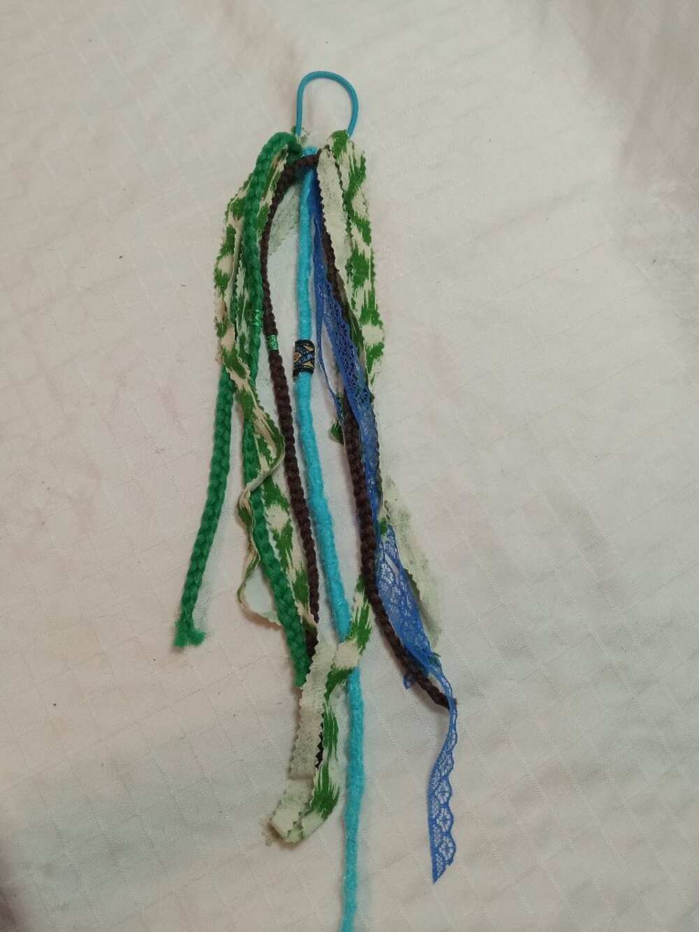 Handmade bohemian hair accessory with dreads, braids, lace ribbons & decorations